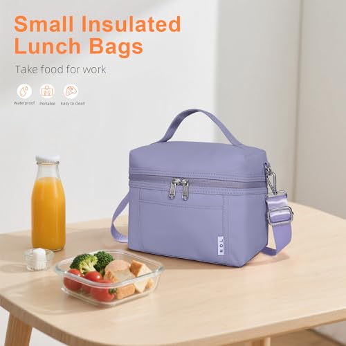 NOL Insulated Lunch Bags for Women Cooler Bag Lightweight Nylon Waterproof Lunch Box for Work (Light Purple / Small (4 Liters))