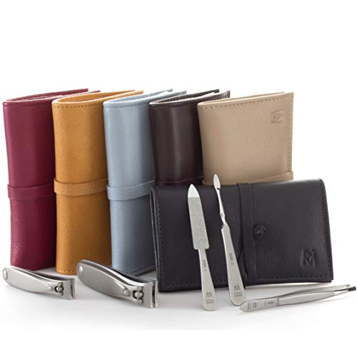 5pc Manicure & Pedicure Set (5-Pc: Finger+Toe Clipper, Tweezer, Sapphire / Purple Leather Roll)
