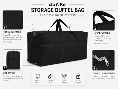 Extra Large Canvas Storage Duffle Bag (370L - 56"l x 15"w x 27"h / Canvas Black)