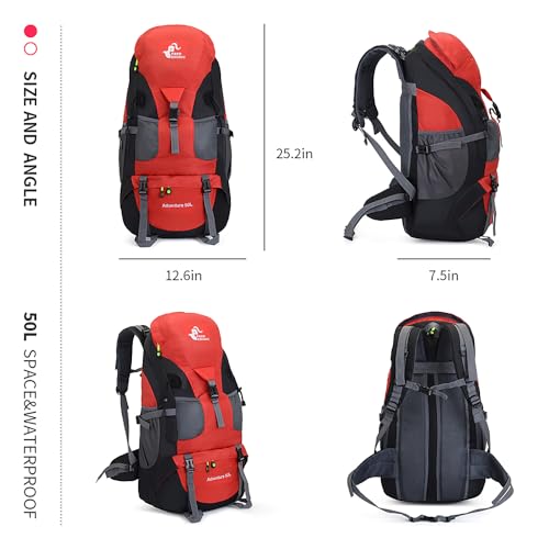 50L Hiking Backpack (50L / Red - No Shoe Compartment)