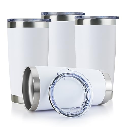 20oz Stainless Steel Tumbler Bulk with Lid (4 Count (Pack of 1) / Powder White)