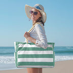 Beach Bags for Women Large Waterproof Beach Tote Bag Zipper Beach Bags Waterproof Sandproof Swim Pool Bag Large Tote (Green)