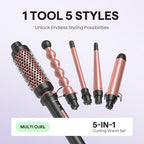 5 in 1 Curling Wand Set with Thermal Brush & 0.5" (Classic Rose Gold)