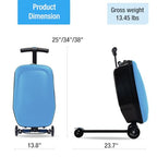 2-in-1 Ride-On Scooter Suitcase for Kids & Adults, 20” Foldable Hardshell Carry-On Luggage for Travel, Lightweight Kids Scooter Bag with Wheels (Blue)