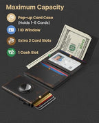 Mens Leather RFID Blocking Minimalist Slim Wallet for AirTag (Bronze)