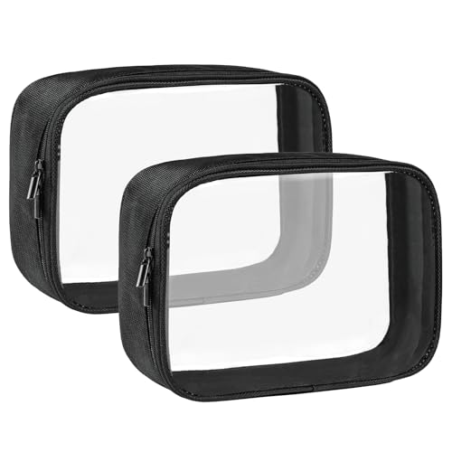 TSA Approved Toiletry Bag Clear Quart Size Travel Bags Makeup Bag (Black / 2 Pack)
