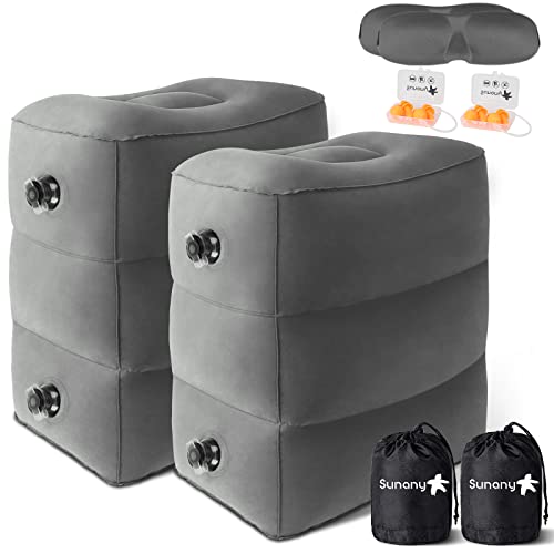 Inflatable Foot Rest Pillow for Airplane Travel (Dark Grey / 2 Pack (Regular Premium))