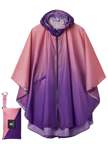 Adults Rain Poncho Waterproof Raincoat Women Gradient Hood with Pocket (Gradient Pink-purple)