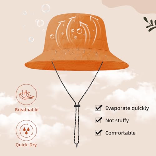 Waterproof Bucket Hats for Woman UPF 50+ Sun Hat Orange (Orange)