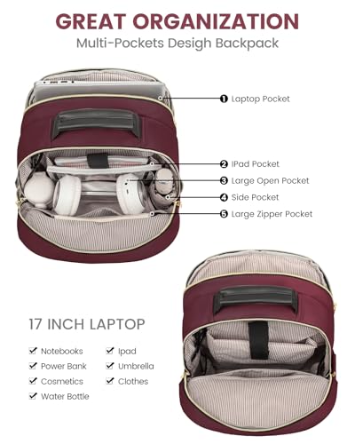 Laptop Backpack for Women (Wine Red / 17-Inch)