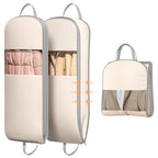 2 Pack 54" Space Saving Garment Bags for Hanging Clothes With Compression Zipper Carry Handles and Window (Beige / 54" 2 Pack)