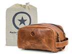 10" Premium Leather Toiletry Travel Pouch With Waterproof Lining (Cerulean)
