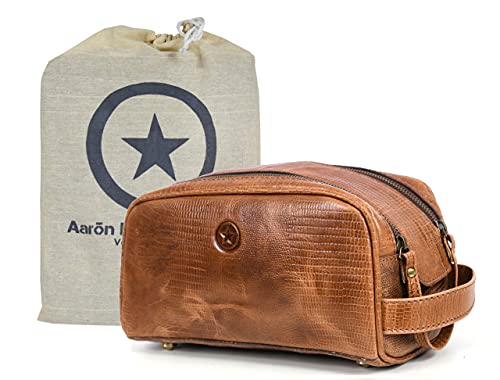 10" Premium Leather Toiletry Travel Pouch With Waterproof Lining (Cerulean)