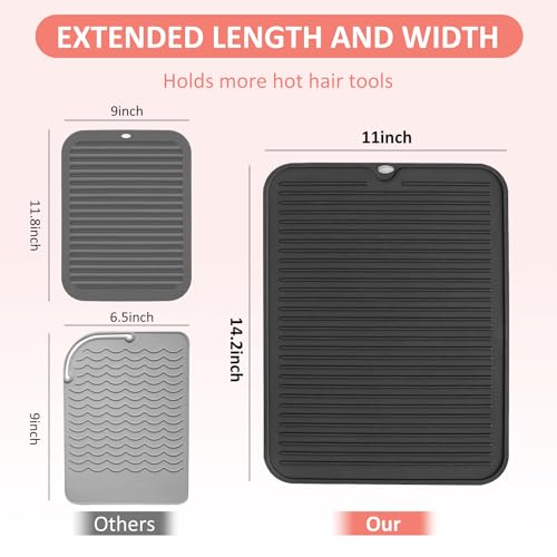Large Heat Resistant Silicone Mat for Hair Tools (Black)
