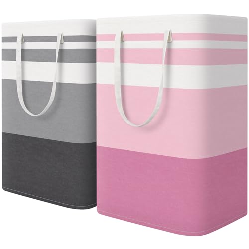 2 Pack Laundry Baskets (75L / Grey+Pink)