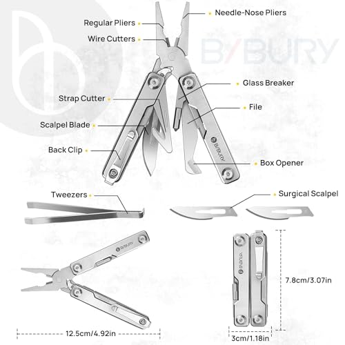 Mini Multitool Pliers with Pocket Clip & Window Breaker (Pliers / Silver)