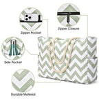 Beach Bags for Women Large Waterproof Beach Tote Bag Zipper Beach Bags Waterproof Sandproof Swim Pool Bag Large Tote (Light Green Wave)