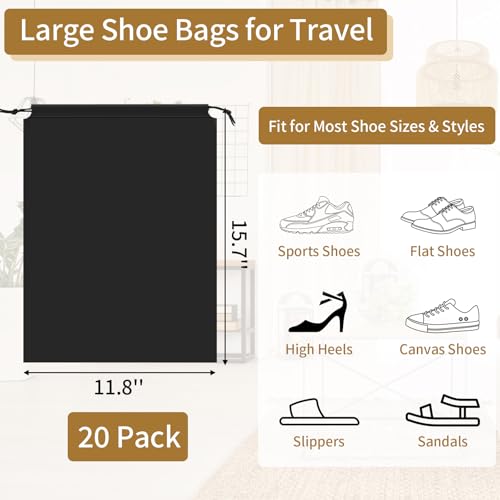 20 Pack Shoe Bags for Travel (Black)