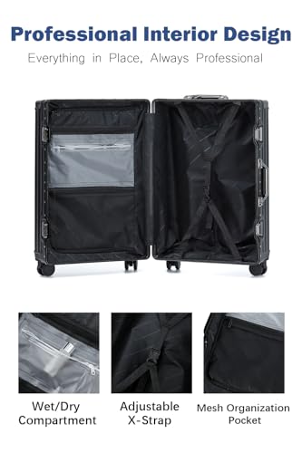 26 Inch Checked Zipperless Luggage with Cup Holder (Black (PC+Aluminum) / Checked in 26inch)