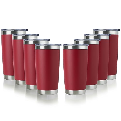 20oz Stainless Steel Tumbler Bulk with Lid (8 Count (Pack of 1) / Powder Red)