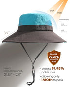 Womens Sun Hat with Ponytail Hole Beach Hiking Summer Wide Brim UPF 50+ Outdoor Protection Foldable Bucket Hat Blue (Blue)