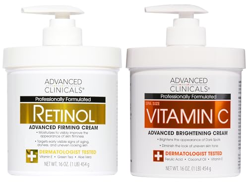 Retinol Body Lotion + Brightening Vitamin C Lotion 2pc Skincare Set For Women & Men (Retinol + Vitamin C Cream Bundle / 2 Piece Set)