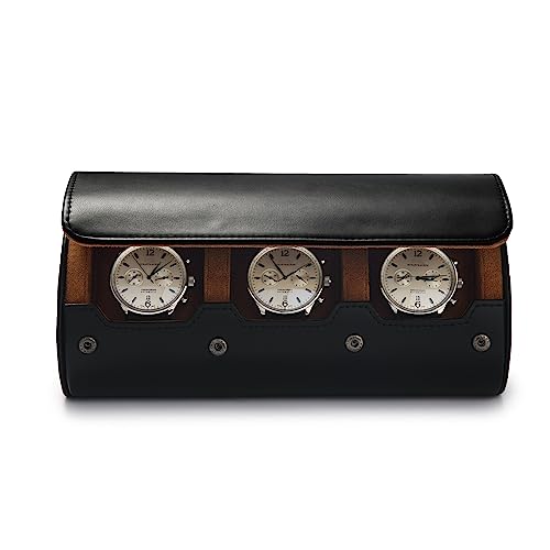 3 Slot Leather Watch Travel Case Black (Black / 3-Slot)