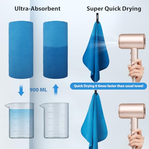 Microfiber Quick Dry Travel Sports Towel (Blue / L:60''x30''+16''x16'')