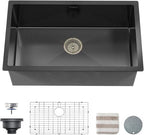 32 x 19 Inch Gloss Black Ceramic Coating with NanoTek Undermount Kitchen Sink (32 x 19 x 10 Inch / Dark Gray)