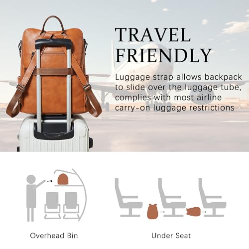 Vegan Leather Laptop Backpack for Women 15.6 inch Work Backpack Fashion Travel Backpack Purse for Business College (Brown02)