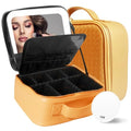 Travel Makeup Bag Cosmetic Bag Makeup Organizer Bag with Lighted Mirror (Apricot / Woven)