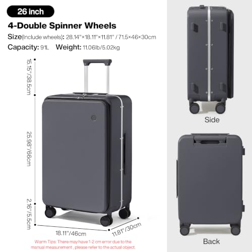26 Inch Large Checked Luggage PC Hard Shell Suitcase Top Opening Aluminum Frame Travel Suitcases with Wheels (Rock Gray / 26-inch)
