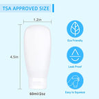 TSA Approved Travel Bottles Set for Toiletries Travel Size Containers Kit 4 Pack Portable Leak Proof Refillable Squeeze Cosmetic Airplane Essential Shampoo Hair Conditioner Body Lotion Bath Shower Gel (White 60ml)