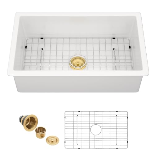 32"x19" White Undermount Kitchen Sink (32"x19"x10" / White Gold)