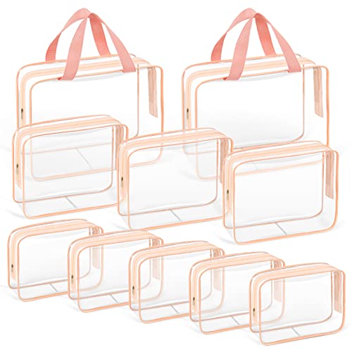 10 PCS Clear Travel Bags for Toiletries (Orange-Pink)
