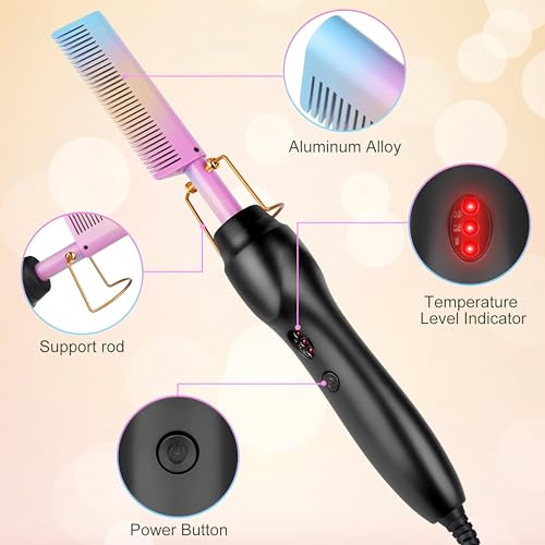 Electric Hot Comb Hair Straightener Heat Pressing Comb Curling Flat Iron Curler Hair Straightener Brush for Natural Black (Multicolored)