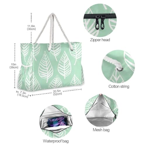 Large Beach Bags Totes Canvas Tote Shoulder Bag Soft Wave Water Resistant Bags for Gym Travel Daily Ocean (Palm Leaves)