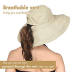 Womens Sun Hat with Ponytail Hole Cotton Shapeable Wide Brim (Medium-Large / 02light Khaki)
