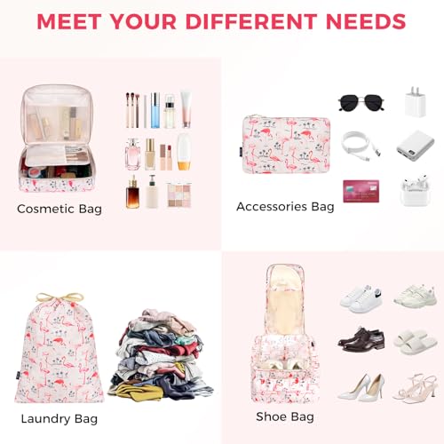 8 Set Packing Cubes Luggage Packing Organizers for Travel Accessories (Pink Flamingo / 8 Set)