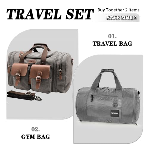 Gym Bags for Men & Expandable Canvas Duffle Bag (Grey 02 / Large-50L Duffle Bag)