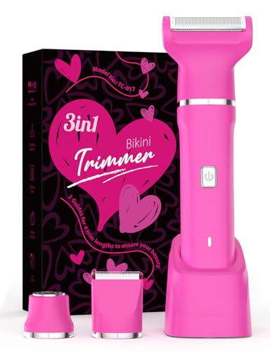 3-in-1 Bikini Trimmer for Women, Electric Shaver, Grooming Kit (Hot Pink)