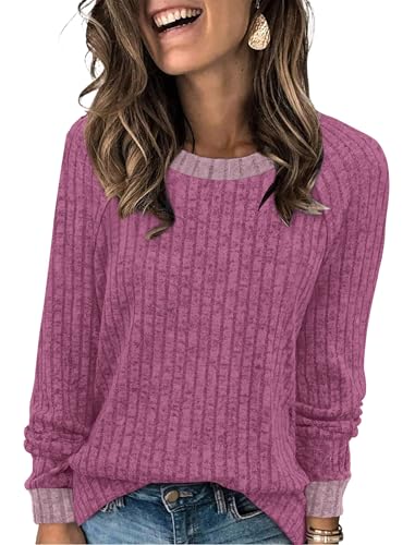 Long Sleeve Shirts for Women Cute Tops for Teachers Sweaters for Women Early Fall Fashion Must Haves Travel Fall Outfits for Women 2026 Maternity Clothes Casual Going Out Pink (Medium / 05-hot Pink)