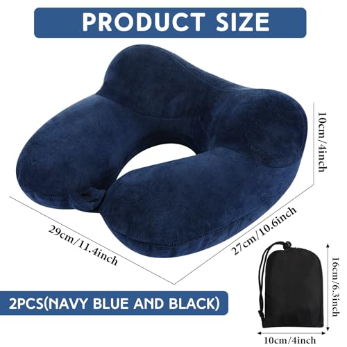 2 Inflatable Neck Pillow Airplane Travel (Black and Blue)