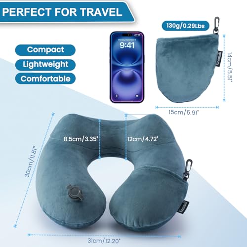 Inflatable Travel Neck Pillow for Airplane & Long Flights (Grey-2 Pack / Medium)