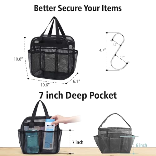 Mesh Shower Caddy Portable with Zipper (1 Pack Black with Zipper / L (Zippered Dorm Caddy))