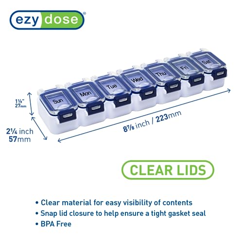 Weekly (7-Day) Pill Organizer, Large Medicine Planner, Blue (Blue)