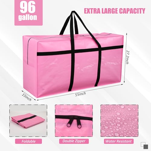 4 Pcs 96 Gallon Extra Large Moving Bags Heavy Duty Storage Bag (96 Gallon / Pink)