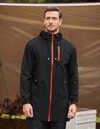 Long Rain Jackets Lightweight Hooded Packable Raincoat Waterproof Outdoor Hiking Windbreaker Jacket for Men (Black/Orange / X-Large)