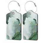 2Pcs Luggage Tag for Suitcase Green Ink Abstract Marble Cute Suitcase Tag with Privacy Flap & Name ID Label & Metal Loop (Green Ink Abstract Marble)