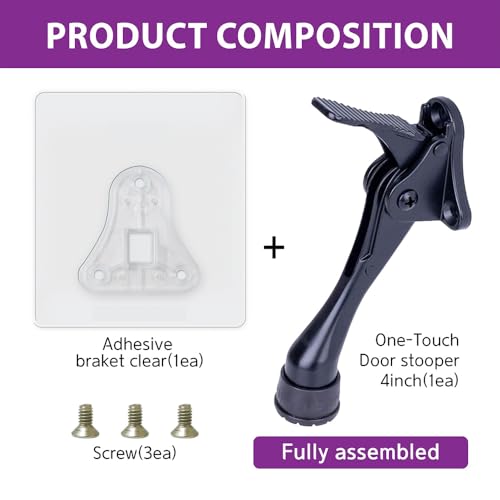 Door Stopper with Adhesive Bracket Stickers (Black / 4 INCH X 1 PACK)